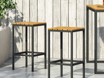 Outdoor Bar Stool With Slat Design And Metal Frame (Set of 2)