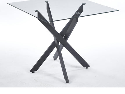 Dining Table With Cross Metal Leg And Tempered Glass, Modern Space Saving Kitchen Table For Living Room Legs, Square Table