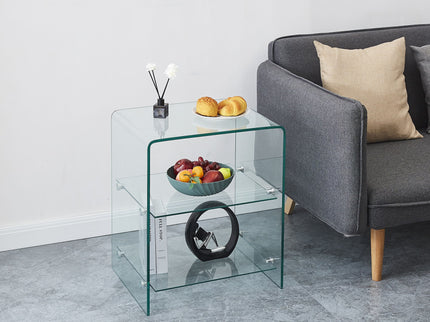 Tempered Clear Bent Glass Side Table Sofa Table, Multi Purpose Use, Premium Tempered Glass - Transparent