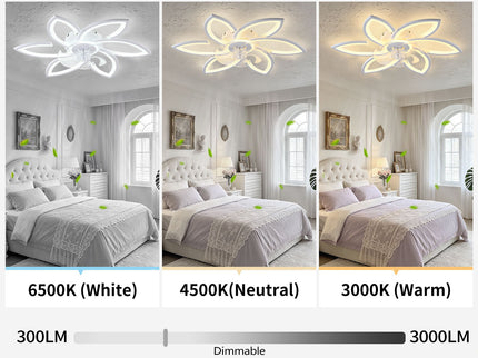 30" Flower 6 Speed Ceiling Fan With Remote Controlled LED Lights, Low Profile Flush Mount Fan