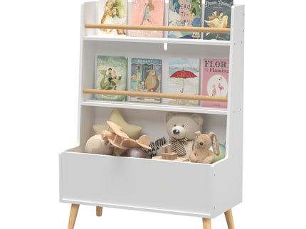 Bookshelf , Book Organizer With Toy Storage - White