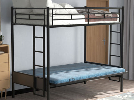 Twin Over Full Bunk Bed, Multifunction - Black