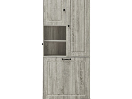 Modern Tall Storage Cabinet With Adjustable Shelves, Flip-Out Basket & Enclosed Doors