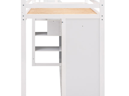 Loft Bed With 3 Shelves, 2 Wardrobes, 2 Drawers, Ladder Storage