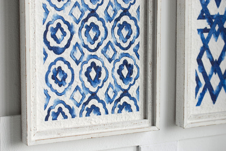 Hanging Sculptures, Modern Wall Art Decor (Set of 2) - White / Blue