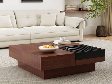 Italian Retro Inspired Acacia Wood Storage Coffee Table - Brown / Black