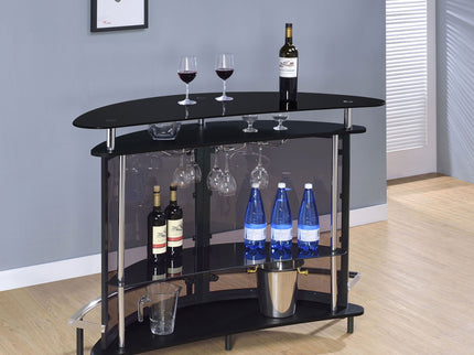 Strick & Bolton - Freestanding Glass Top Home Bar Wine Cabinet With Panels - Black