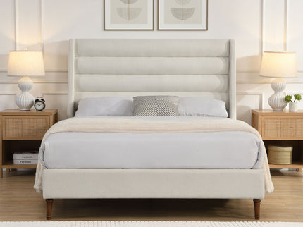 Modern Upholstered Platform Bed With Wave Shaped Headboard
