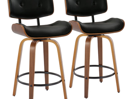Lombardi - Mid-Century Modern Fixed Height Counter Stool With Swivel With Round Footrest (Set of 2)