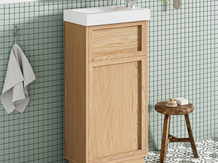 15.75" Bathroom Vanity With Reversible Resin Sink And Cabinet - Wood