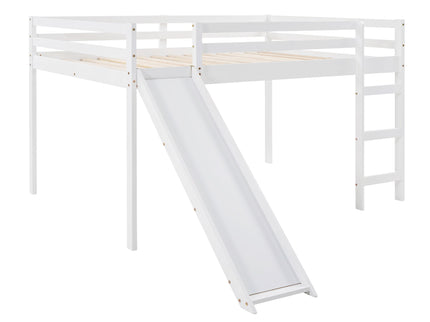 Full Loft Bed With Slide, Multifunctional Design - White
