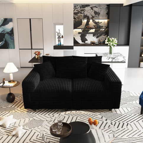 Deep Seat Convertible Sofa With Soft Pillows And Ottomans