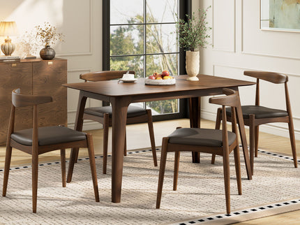 5 Piece Dining Set With 1 Table And 4 Upholstered Chairs - Brown / Walnut