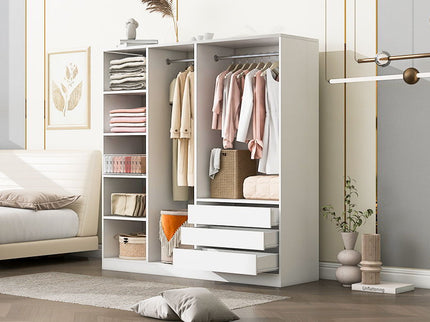 Doorless Storage Wardrobe For Dedroom With Shelves And 3 Drawers