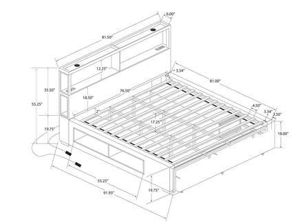 Sacha - Bed With LED And Bookcase Headboard, Built In Siderail Storage