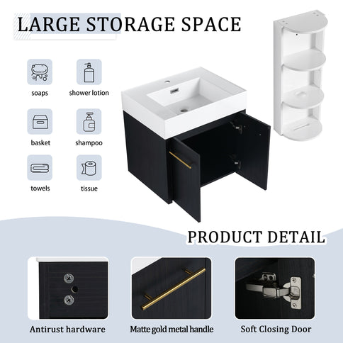 Modern Wall Mounted Bathroom Vanity With Resin Sink And Storage Rack