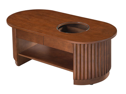 Fluted Oval Coffee Table With Drawers, 2 Tier Cocktail Table