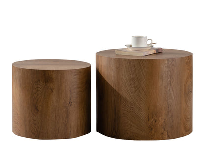 Round Nesting Coffee Table For Small Living Room (Set of 2) - Brown / Wood