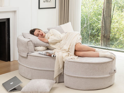 Modern Oversized Round Barrel Accent Chair With Ottoman