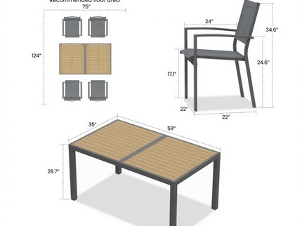 5 Piece Patio Dining Set With Table And Chairs For Outdoor Use - Gray