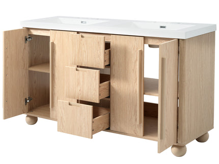 Double Sink Bathroom Vanity With Sinks, Soft Close Doors & 3 Drawers - Wood