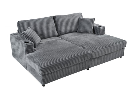 Oversized Loveseat Chaise With 2 USB Ports, 2 Cup Holders And 2 Throw Pillows