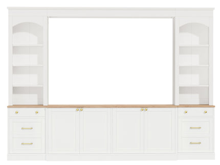 Arched Entertainment Center Wall Unit With Bookshelf, Retro Large TV Stand