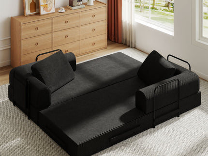 Convertible Sleeper Sofa Bed With Cylindrical Pillow, Fixed Shape Frame