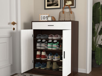 Freestanding Wooden Shoe Cabinet, 4 Tier Organizer With Drawer