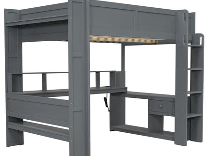 Gaming Loft Bed With Desk, Multi Storage Shelves, LED And Charging Station