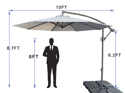 10 Ft Offset Cantilever Patio Umbrella With Crank And Tilt Adjustment For Pool, Deck, And Garden - Gray
