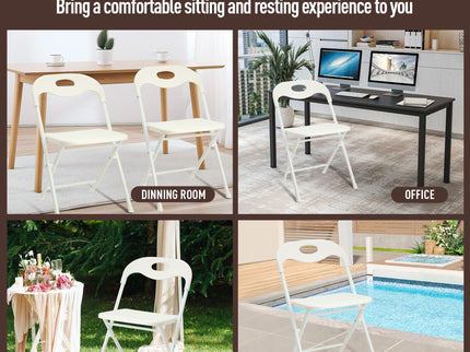 Folding Chairs, Stackable & Waterproof (Set of 4) - White