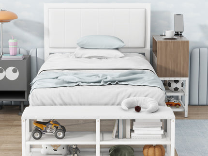 Platform Bed With 2 Tier Storage Shelves, Storage Cabinet