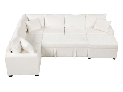 Sectional Sofa Pull-Out Sofa Bed Sleeper With A Storage Ottoman, Three Pillows And Charging Devices For Living Room