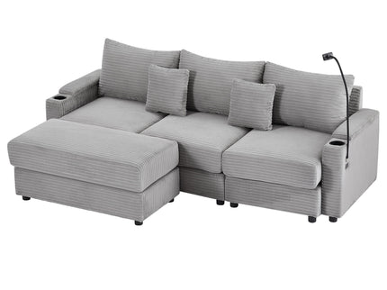 Modern Style Loveseat Sofa Sectional Sofa Couch With Storage Space, A Movable Ottoman, Two USB Ports, Two Cup Holders, A Phone Holder For Living Room