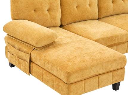 U-Shaped Sectional Sofa 103.5" Fabric Couch With Dual Chaise Lounges, Storage Pockets, Armrest Pillows