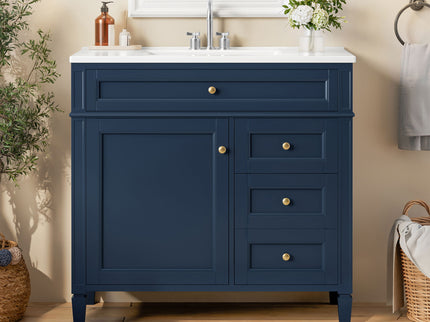 Bathroom Vanity With Top Sink, 2 Drawers, Tip Out Drawer