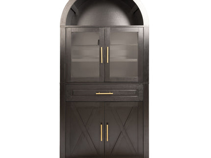 Arched Kitchen Pantry Cabinet With Adjustable Shelves And Barn Door Design