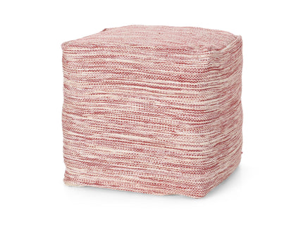 Enigma - Yarn And Cotton Square Pouf Ottoman With Polystyrene Beads - Red / White