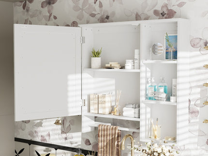 Wall Mounted Bathroom Storage Cabinet, Medicine Cabinets With Large Mirror Door, Adjustable Shelves And Three Open Storage Levels(Not Include Bathroom Vanity)
