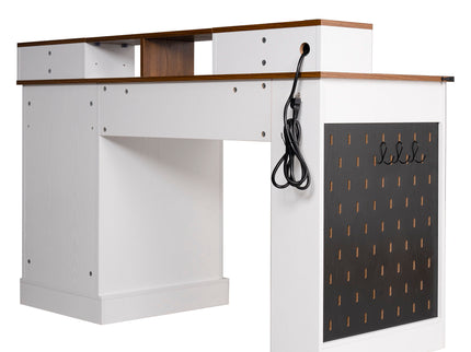 Office Desk With Storage Cabinet, Charging Station, Monitor Stand & Pegboard