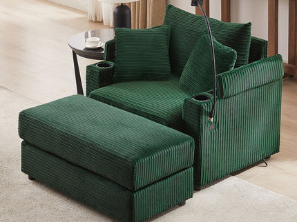 Modern Style Loveseat Sofa Sectional Sofa Couch With Storage Space, A Movable Ottoman, Two USB Ports, Two Cup Holders, A Phone Holder For Living Room