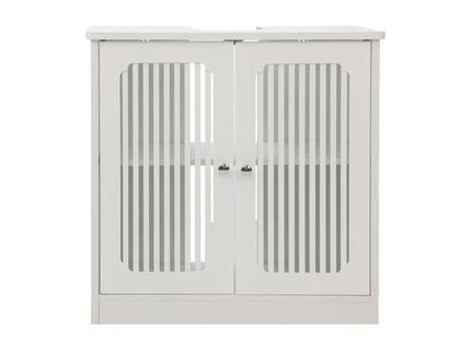 Louvered Double Door Floor Standing Bathroom Vanity Cabinet With Adjustable Shelf - White