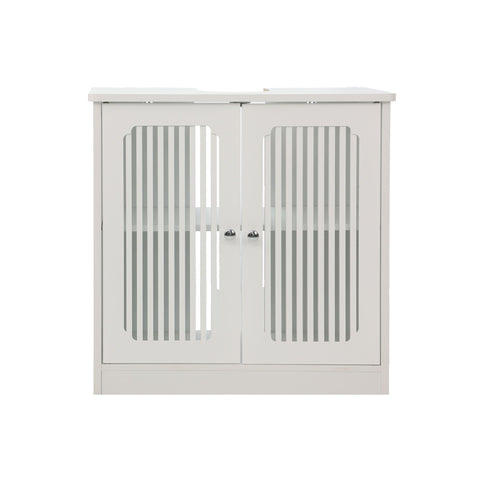Louvered Double Door Floor Standing Bathroom Vanity Cabinet With Adjustable Shelf - White
