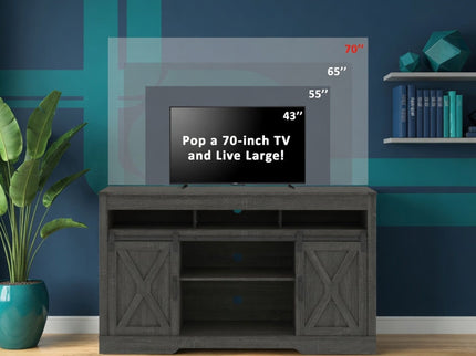 Farmhouse TV Stand With Sliding Barn Doors & Adjustable Storage