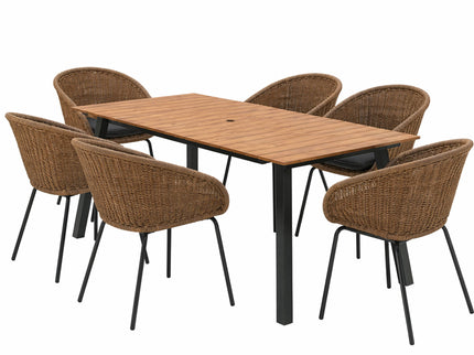 7 Piece Outdoor Patio Dining Set For 6, Conversation Set With Table & 6 Armchairs - Purple Pink Flower / Yellow