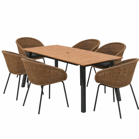 7 Piece Outdoor Patio Dining Set For 6, Conversation Set With Table & 6 Armchairs - Purple Pink Flower / Yellow