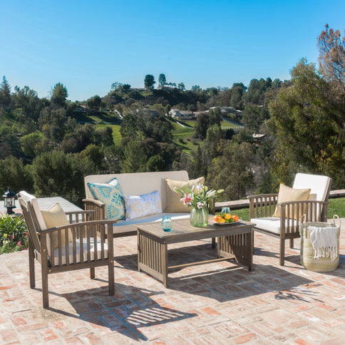 4 Piece Set Outdoor Chat Set With Water Resistant Cushions