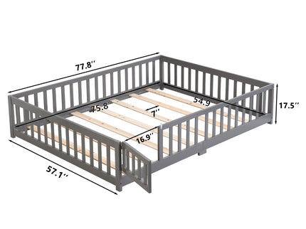 Solid Wood Floor Bed With Door And Fence For Children