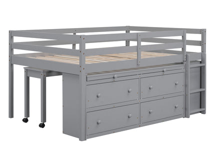 Loft Bed With Retractable Writing Desk And 4 Drawers, With Lateral Portable Desk And Shelves